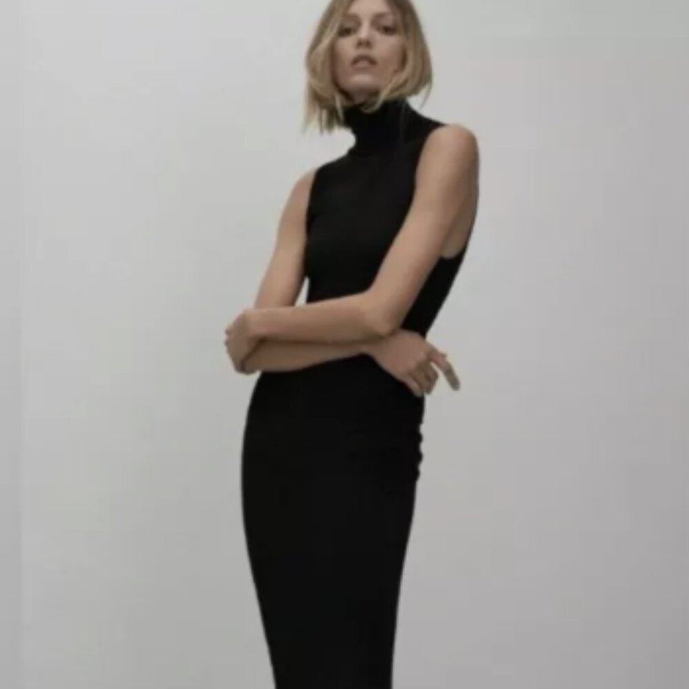 Zara Ribbed Sleeveless Turtleneck Midi Dress in Black